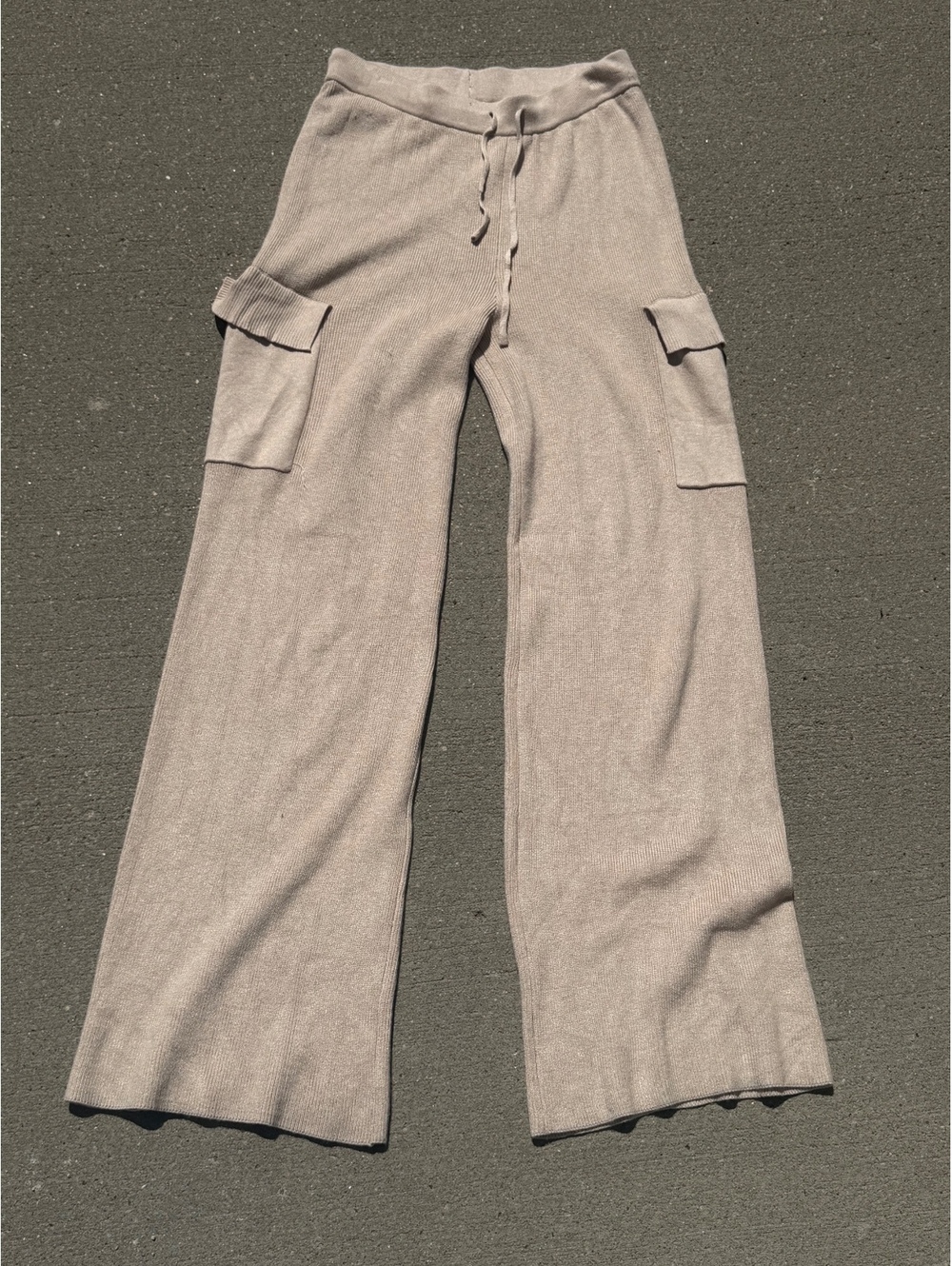 Pink Rose Beige Wide Leg Knit Cargo Pants Medium